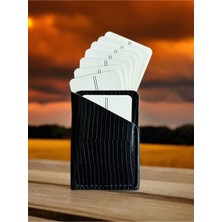 Kalkan Deri Hakiki Deri Lacivert Piton Baskılı El Yapımı Kartlık