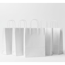 Esila Kağıtçılık 1.kalite 18X8X24 cm 5’ Li Beyaz Renkli Kraft Kağıt Çanta, Hediye Poşeti, Hediye Paketi, Kraft Çanta