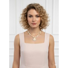 İki Cadı Tasarım Doğal Taşlı, Midye Kabuğu Detaylı, Paslanmaz Çelik Zincir Bağlamalı Şık Tasarım Kolye