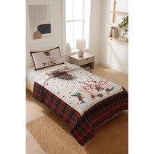 Dolce Mariee Yılbaşı Temalı Kadife Kumaş Kapitoneli Tek Kişilik Yatak Örtüsü Seti (2 Parça) TKY0045