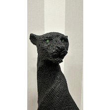 İki Cadı Tasarım Yeşil Gözlü Siyah Desenli Puma, Leopar Biblo, Dekoratif Obje
