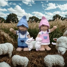 İki Cadı Tasarım Bahçe Süsü, Bahçe Dekorasyon Ürünü, Cüce Heykeli, Biblo, Fenerli Cüce 2li Set