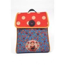 Mavi Frida Figürlü Kapaklı Sırt Çantası Etnik Bohem Style - Yesil