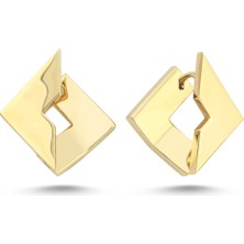 Zeya Kuyumculuk 14 Ayar Altın Kesit Detaylı Kare Plaka Küpe