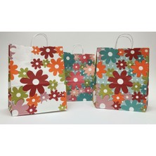 Esila Kağıtçılık 1.kalite Beyaz Kraft Çiçekli Kağıt Çanta –| 30X12X24 cm | 3’lü Hediye Paketi & Poşeti Çanta Seti