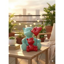 İki Cadı Tasarım Dekoratif Kırmızı ve Mavi Balonlu Polyester Ayıcık Seti - 40CM