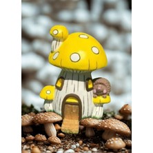 İki Cadı Tasarım Kirpi Detaylı Dekoratif Mantar Ev, Bahçe Dekor Ürünü