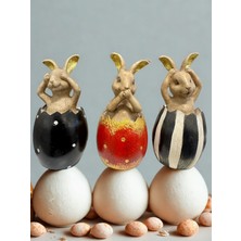 İki Cadı Tasarım Görmedim Duymadım Bilmiyorum Yumurtadan Çıkan 3'lü Tavşan Biblo Seti