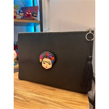 İki Cadı Tasarım Seramik Detaylı Siyah Clutch Çanta