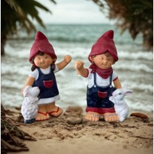 İki Cadı Tasarım Bahçe Heykeli Şık ve Dekoratif Cüce 2'li Set Dekoratif Obje