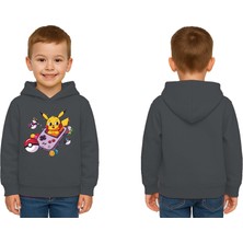 Sedirli Unisex Pikaçu Baskılı Çocuk Swaetshirt Kapşonlu 3 Iplik Şardonlu