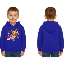 Sedirli Unisex Pikaçu Baskılı Çocuk Swaetshirt Kapşonlu 3 Iplik Şardonlu