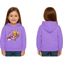 Sedirli Unisex Pikaçu Baskılı Çocuk Swaetshirt Kapşonlu 3 Iplik Şardonlu