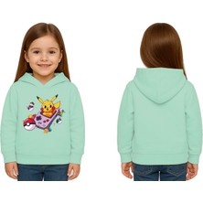 Sedirli Unisex Pikaçu Baskılı Çocuk Swaetshirt Kapşonlu 3 Iplik Şardonlu