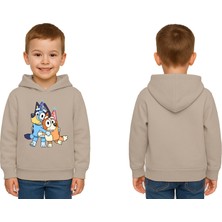 Sedirli Unisex Bluey Baskılı Çocuk Swaetshirt Kapşonlu 3 Iplik Şardonlu