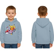 Sedirli Unisex Pikaçu Baskılı Çocuk Swaetshirt Kapşonlu 3 Iplik Şardonlu