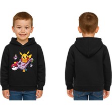 Sedirli Unisex Pikaçu Baskılı Çocuk Swaetshirt Kapşonlu 3 Iplik Şardonlu