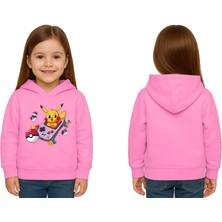 Sedirli Unisex Pikaçu Baskılı Çocuk Swaetshirt Kapşonlu 3 Iplik Şardonlu