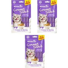 Royalist Creamy Snack – Tavuklu ve Karidesli Kedi Ödülü (4+1) Üçlü Paket