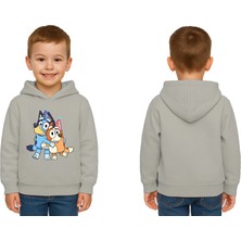 Sedirli Unisex Bluey Baskılı Çocuk Swaetshirt Kapşonlu 3 Iplik Şardonlu