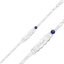 Fm Gümüş Mavi Boncuklu Plaka Çocuk Bileklik