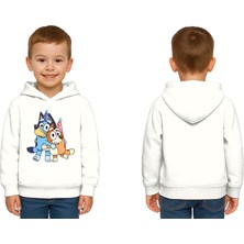 Sedirli Unisex Bluey Baskılı Çocuk Swaetshirt Kapşonlu 3 Iplik Şardonlu