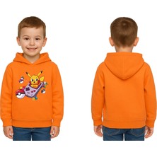 Sedirli Unisex Pikaçu Baskılı Çocuk Swaetshirt Kapşonlu 3 Iplik Şardonlu