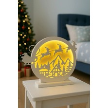 Yeni Yıl Konseptli Hediyelik Mdf LED Lamba – Kızaklı Santa Tasarımı