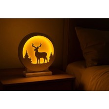 Doğa Temalı Hediyelik Mdf LED Gece Lambası – Geyik Siluetli