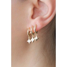 Nenya Vıp Çelik Üçlü Görünümlü Sade Yıldızlı Küpe