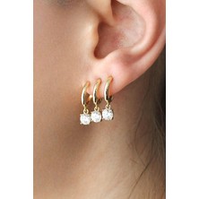 Nenya Vıp Çelik Üçlü Görünümlü Zirkon Tek Taş Model Küpe