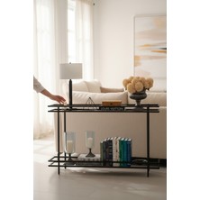Tolia Home Siyah Renk 2 Katlı Şeffaf Temper Camlı Çerçeveli Konsol Dresuar