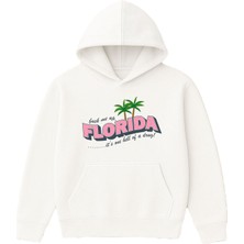 Vsrn Florida Tasarım Baskılı Oversize Beyaz Kapüşonlu Sweatshirt