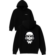 Vsrn Korkunç Maske Tasarım Baskılı Oversize Siyah Kapüşonlu Sweatshirt