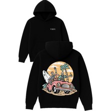 Vsrn Iki Arkadaş Keyifte Tasarım Baskılı Oversize Siyah Kapüşonlu Sweatshirt