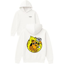 Vsrn Thıs Is Fine Tasarım Baskılı Oversize Beyaz Kapüşonlu Sweatshirt