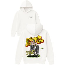 Vsrn Friends Dont Lie Tasarım Baskılı Oversize Beyaz Kapüşonlu Sweatshirt