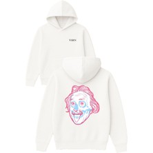 Vsrn Albert Tasarım Baskılı Oversize Beyaz Kapüşonlu Sweatshirt