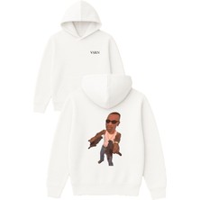 Vsrn Gangs Tasarım Baskılı Oversize Beyaz Kapüşonlu Sweatshirt