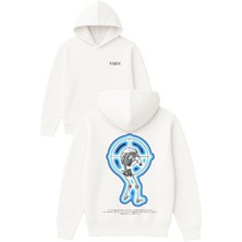 Vsrn Nişan Alınmış Iskelet Tasarım Baskılı Oversize Beyaz Kapüşonlu Sweatshirt