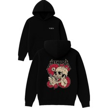 Vsrn Metalika Tasarım Baskılı Oversize Siyah Kapüşonlu Sweatshirt