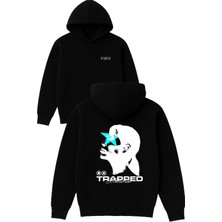 Vsrn Trapped Tasarım Baskılı Oversize Siyah Kapüşonlu Sweatshirt
