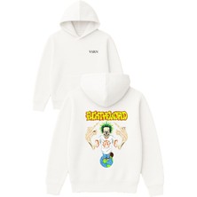 Vsrn Yeşil Saçlı Adam Tasarım Baskılı Oversize Beyaz Kapüşonlu Sweatshirt