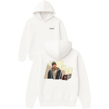Vsrn Rapçi Arabalı Tasarım Baskılı Oversize Beyaz Kapüşonlu Sweatshirt