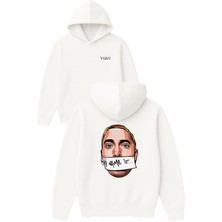 Vsrn My Name Tasarım Baskılı Oversize Beyaz Kapüşonlu Sweatshirt
