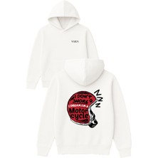 Vsrn Motorcycle Snore Tasarım Baskılı Oversize Beyaz Kapüşonlu Sweatshirt