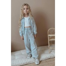 Miniğimin Cicileri Kalp Detaylı Kız Çocuk Kot Takım - Buz Mavisi