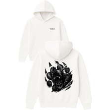 Vsrn Ayı Pençesi Tasarım Baskılı Oversize Beyaz Kapüşonlu Sweatshirt