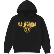 Vsrn California 1 Tasarım Baskılı Oversize Siyah Kapüşonlu Sweatshirt
