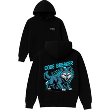 Vsrn Code Breaker Tasarım Baskılı Oversize Siyah Kapüşonlu Sweatshirt